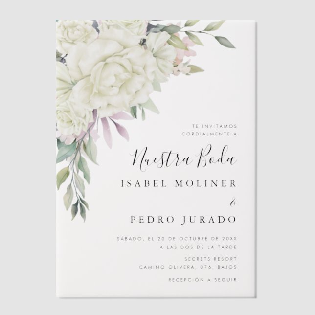 Invitations En Vélin Bouquet de fleurs blanches Nuestra Boda Mariage es (Recto)