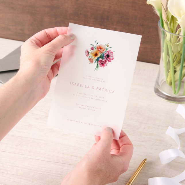 Invitations En Vélin Bouquet de fleurs romantiques roses (Ordinateur de poche)
