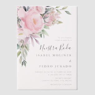 Invitations En Vélin Bouquet de fleurs roses Nuestra Boda Mariage espag