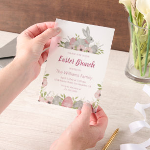 Invitations En Vélin brunch à fleurs rose pâque