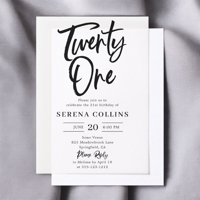 Invitations En Vélin Brush Calligraphy 21 Anniversaire (Créateur téléchargé)