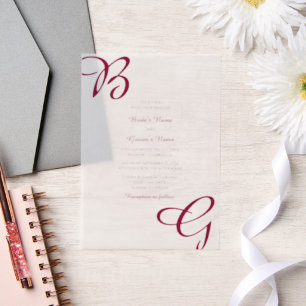 Invitations En Vélin Burgundy Maroon Initiales Mariage de automne d'aut