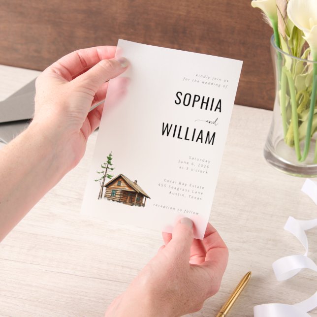 Invitations En Vélin Cabine rustique blanche sereine (Ordinateur de poche)