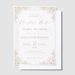 Invitations En Vélin Cadres or Ornate Nuestra Boda Mariage espagnol
