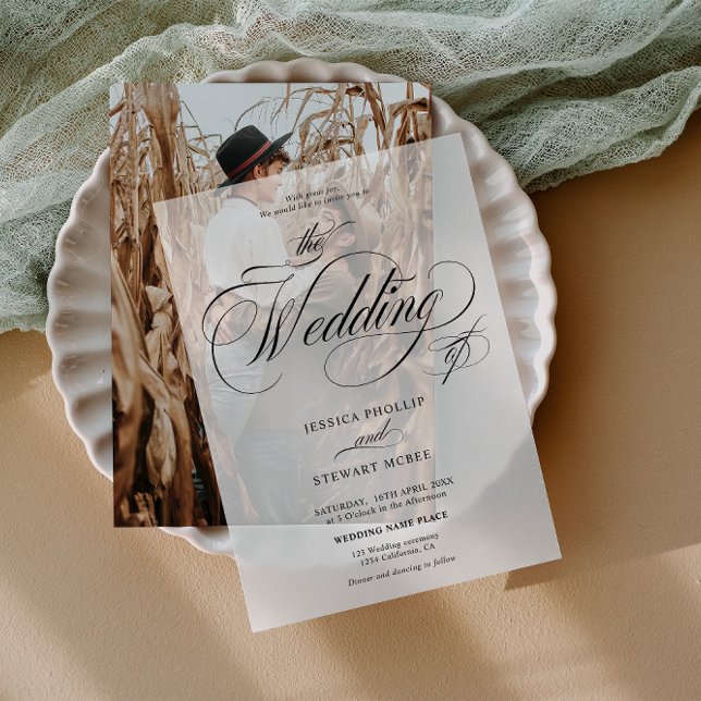 Invitations En Vélin Calligraphie classique Élégant mariage de script n (Classic Calligraphy Elegant black script wedding Vellum Invitations)