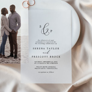 Invitations En Vélin Calligraphie délicate Monogramme Mariage élégant