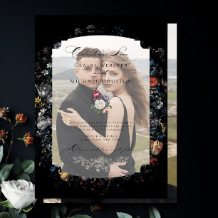 Invitations En Vélin Calligraphie florale noire