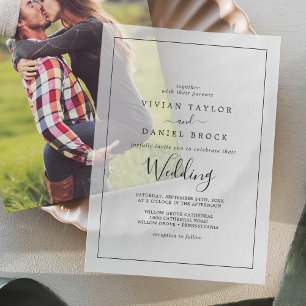 Invitations En Vélin Calligraphie minimaliste Boho Classic Mariage noir