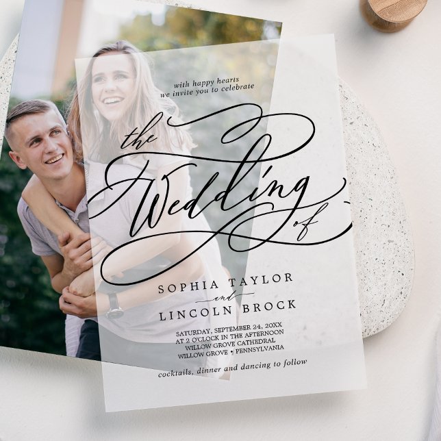 Invitations En Vélin Calligraphie romantique Fancy Élégant Mariage clas (Romantic Calligraphy Fancy Elegant Classic Wedding Vellum Invitations)