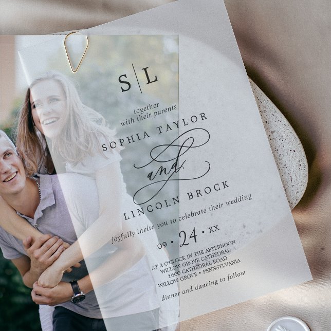 Invitations En Vélin Calligraphie romantique Simple classique moderne M (Romantic Calligraphy Simple Classic Modern Wedding Vellum Invitations)