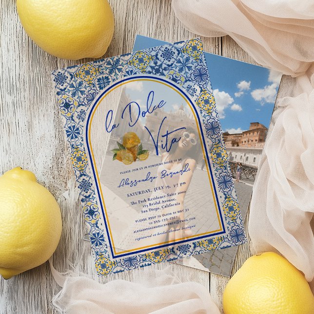 Invitations En Vélin Carreaux italiens La Dolce Vita Fête des mariées d (Créateur téléchargé)