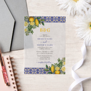 Invitations En Vélin Carrelage bleu blanc jaune méditerranéen Mariage c