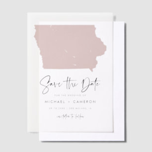 Invitations En Vélin Carte Iowa rose vif Minimaliste Enregistrer la dat