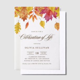 Invitations En Vélin Célébration de la vie avec feuilles d'automne à l'
