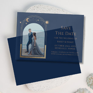 Invitations En Vélin Celestial Blue Gold Photo Wedding Enregistrer La D