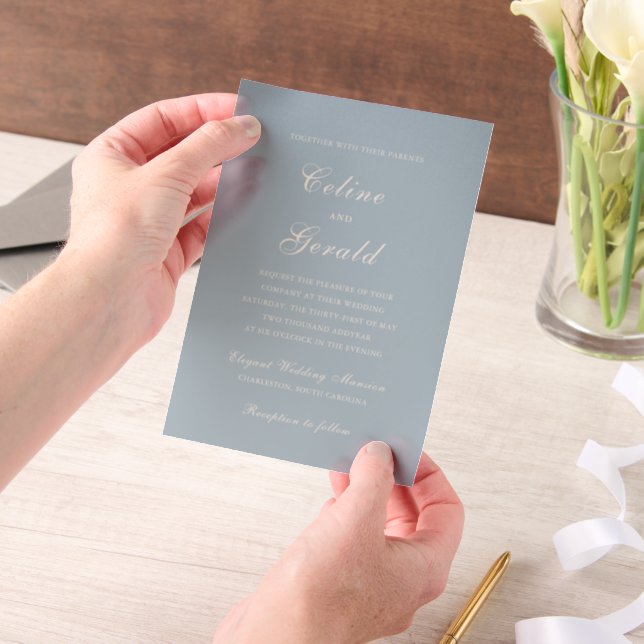 Invitations En Vélin Celine Muted Blue Mariage élégant (Ordinateur de poche)