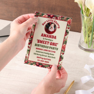 Invitations En Vélin Cherry vintage 'Sweet One' 1er Anniversaire Photo