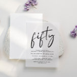 Invitations En Vélin Chic Script 50e fête d'anniversaire<br><div class="desc">Élevez votre fête de 50ème anniversaire avec cette invitation chic en vellum papier avec "cinquante" dans un script contemporain,  votre nom dans la typographie serif classique et les détails de la fête en lettres simples,  Vous pouvez superposer cette invitation sur votre photo pour une touche sophistiquée.</div>