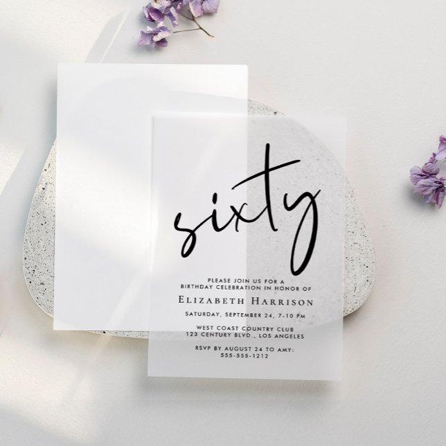 Invitations En Vélin Chic Script 60e fête d'anniversaire (Créateur téléchargé)
