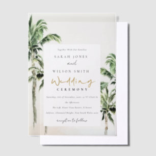 Invitations En Vélin Chic Tropical Beach Palm Trees Mariage aquarelle