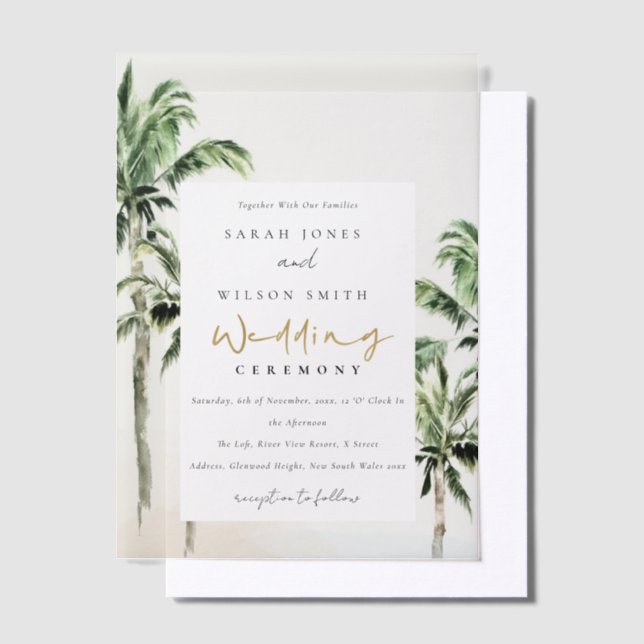 Invitations En Vélin Chic Tropical Beach Palm Trees Mariage aquarelle (Compenser)