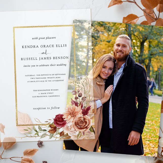Invitations En Vélin Chute dorée Terracotta Floral (Créateur téléchargé)