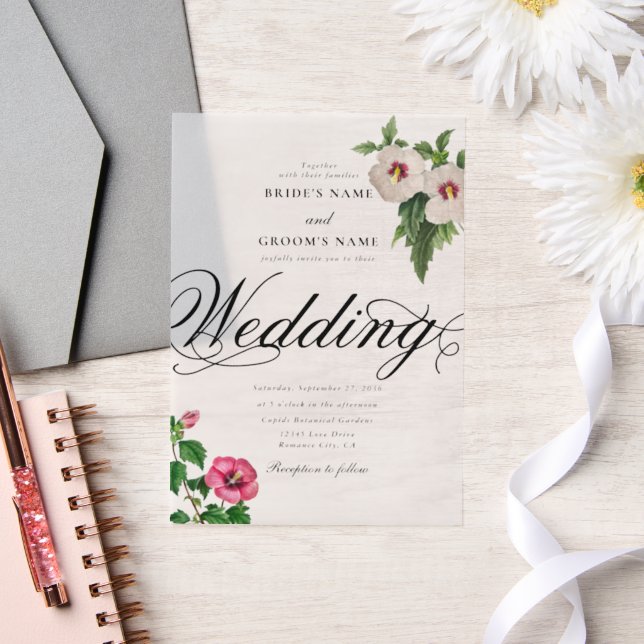 Invitations En Vélin Clair acrylique Mariage d'hibiscus tropicaux (Mariage)