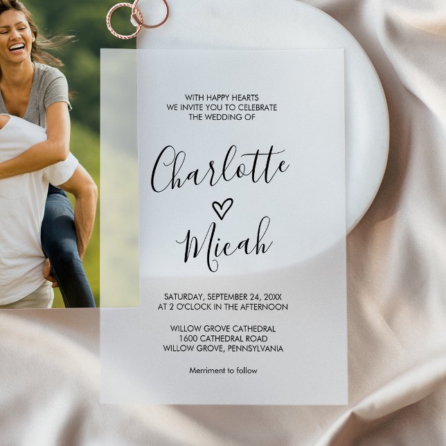 Invitations En Vélin Coeur tiré à la main Romantique Moderne Simple Mar (Hand Drawn Heart Romantic Modern Simple Wedding Vellum Invitations)