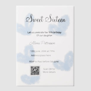 Invitations En Vélin Coeurs d'aquarelle bleu QR Sweet sixteen anniversa