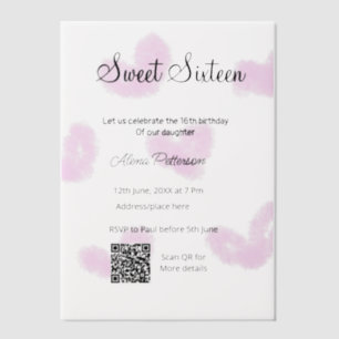 Invitations En Vélin Coeurs d'aquarelle rose QR Sweet sixteen anniversa