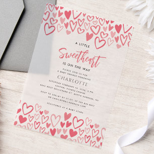 Invitations En Vélin Coeurs roses amour sur le chemin Baby shower fille