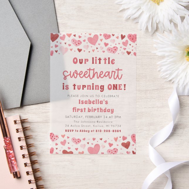 Invitations En Vélin Coeurs rouges roses Petit Amoureux Premier anniver (Mariage)