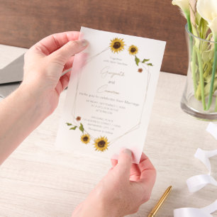 Invitations En Vélin Conception de tournesol rustique avec cadre géomét