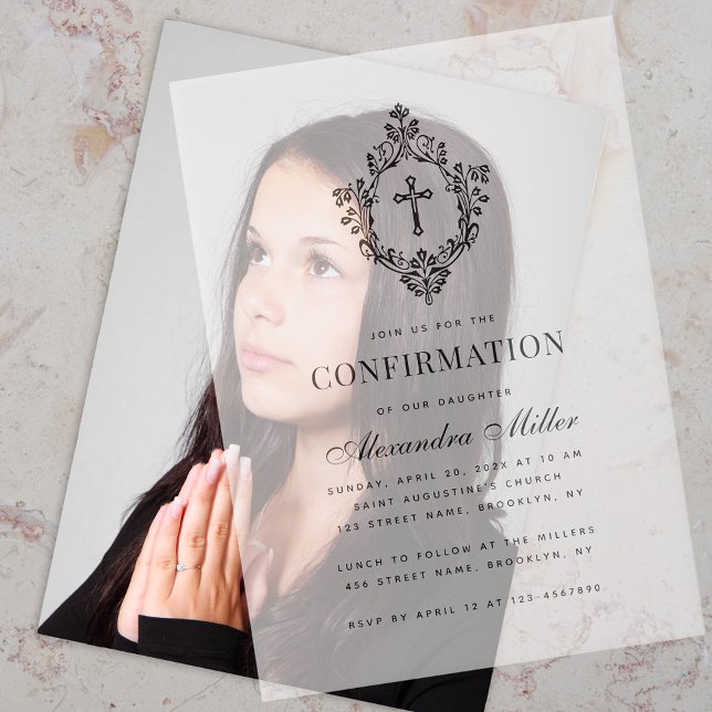 Invitations En Vélin Confirmation Elegant Vintage Crest Transparent (Créateur téléchargé)