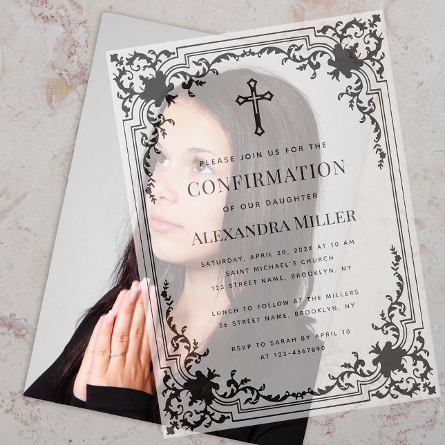 Invitations En Vélin Confirmation Vintage Elegant Religious Transparent (Créateur téléchargé)