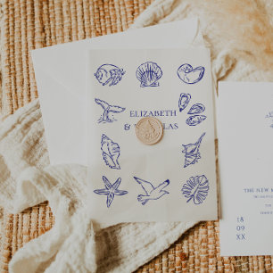 Invitations En Vélin Coquillages Côtiers Overlay pour mariage sur la