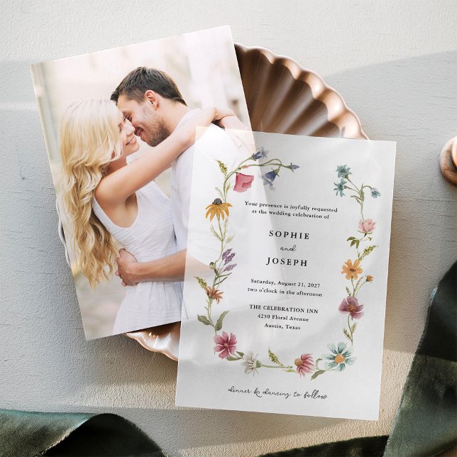 Invitations En Vélin Courbe Fleur sauvage Boho | Mariage (Créateur téléchargé)
