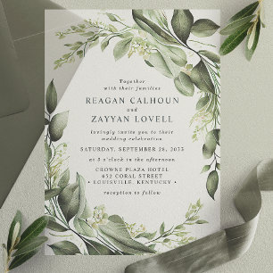 Invitations En Vélin Couronne de feuilles d'eucalyptus Mariage moderne