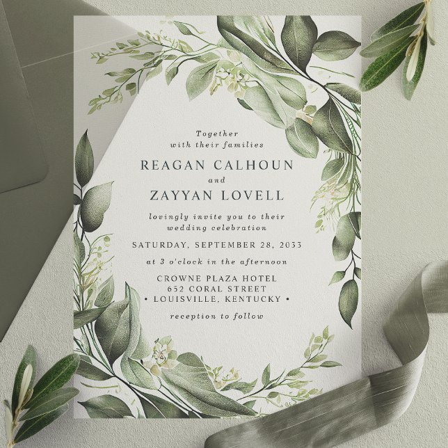 Invitations En Vélin Couronne de feuilles d'eucalyptus Mariage moderne (Créateur téléchargé)