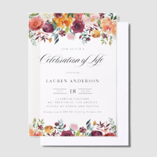 Invitations En Vélin Couronne de Fleurs d'Automne Célébration de la Vie