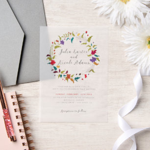 Invitations En Vélin Couronne de fleurs sauvages exotiques de la forêt