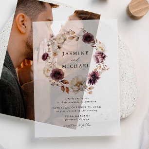 Invitations En Vélin Couronne de mariage florale automnale rustique