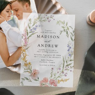 Invitations En Vélin Couronne florale élégante romantique aquarelle pou