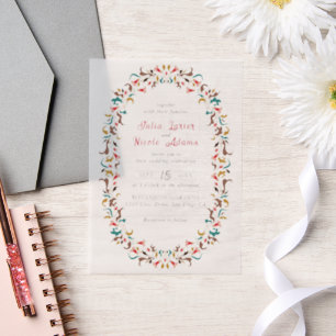 Invitations En Vélin Couronne florale romantique élégante moderne de ma