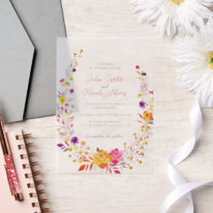Invitations En Vélin Couronne sauvage Fleurs d'automne magnifiques Mari