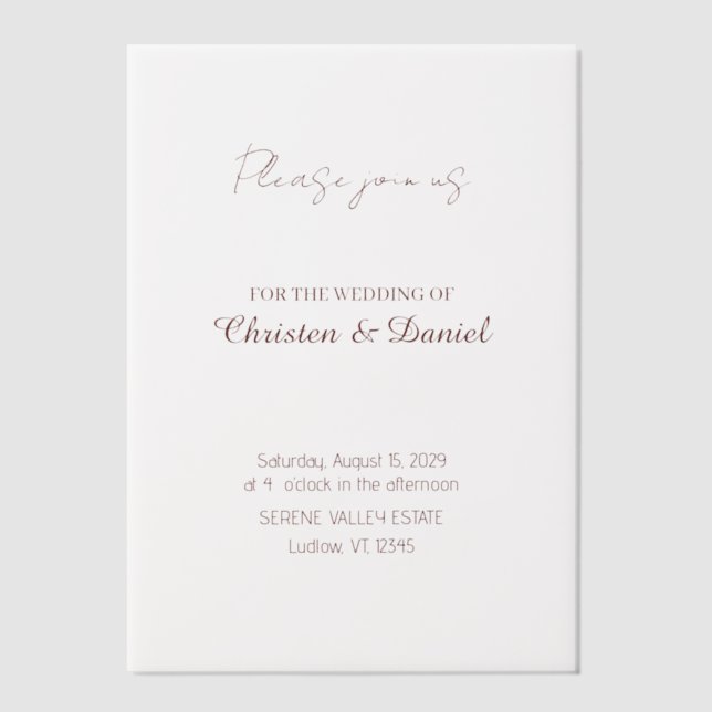 Invitations En Vélin Couverture de mariage transparente élégante (Recto)