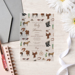 Invitations En Vélin Cowboy Cowgirl Western Rodeo Pays Baby shower