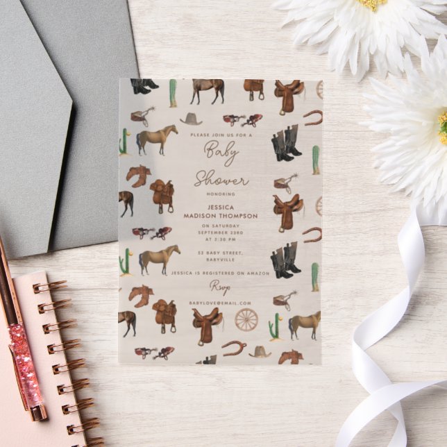Invitations En Vélin Cowboy Cowgirl Western Rodeo Pays Baby shower (Mariage)