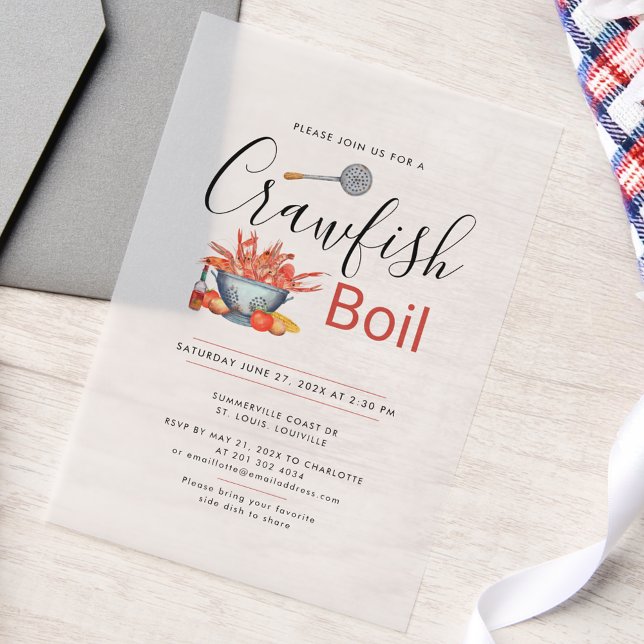 Invitations En Vélin Crawfish Boil Family Cocktail Seafood Party (Crawfish Boil Script Family Reunion Vellum Invitation)