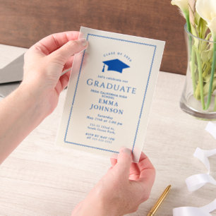 Invitations En Vélin Cream et Blue Vintage Elegant Graduation Party